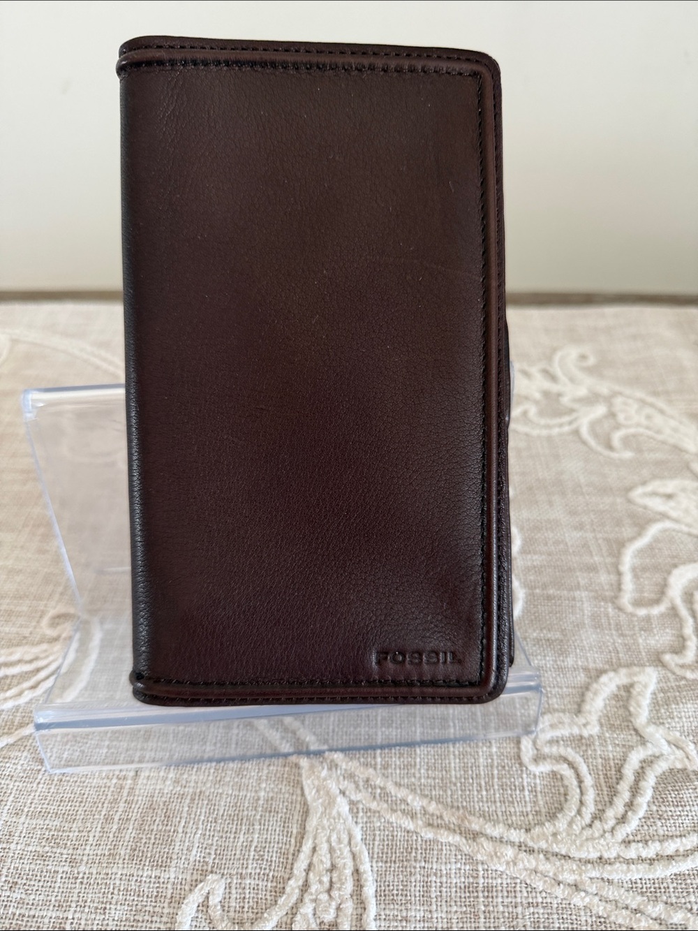 Fossil Dark Brown Leather Organizer Bifold Wallet Unisex